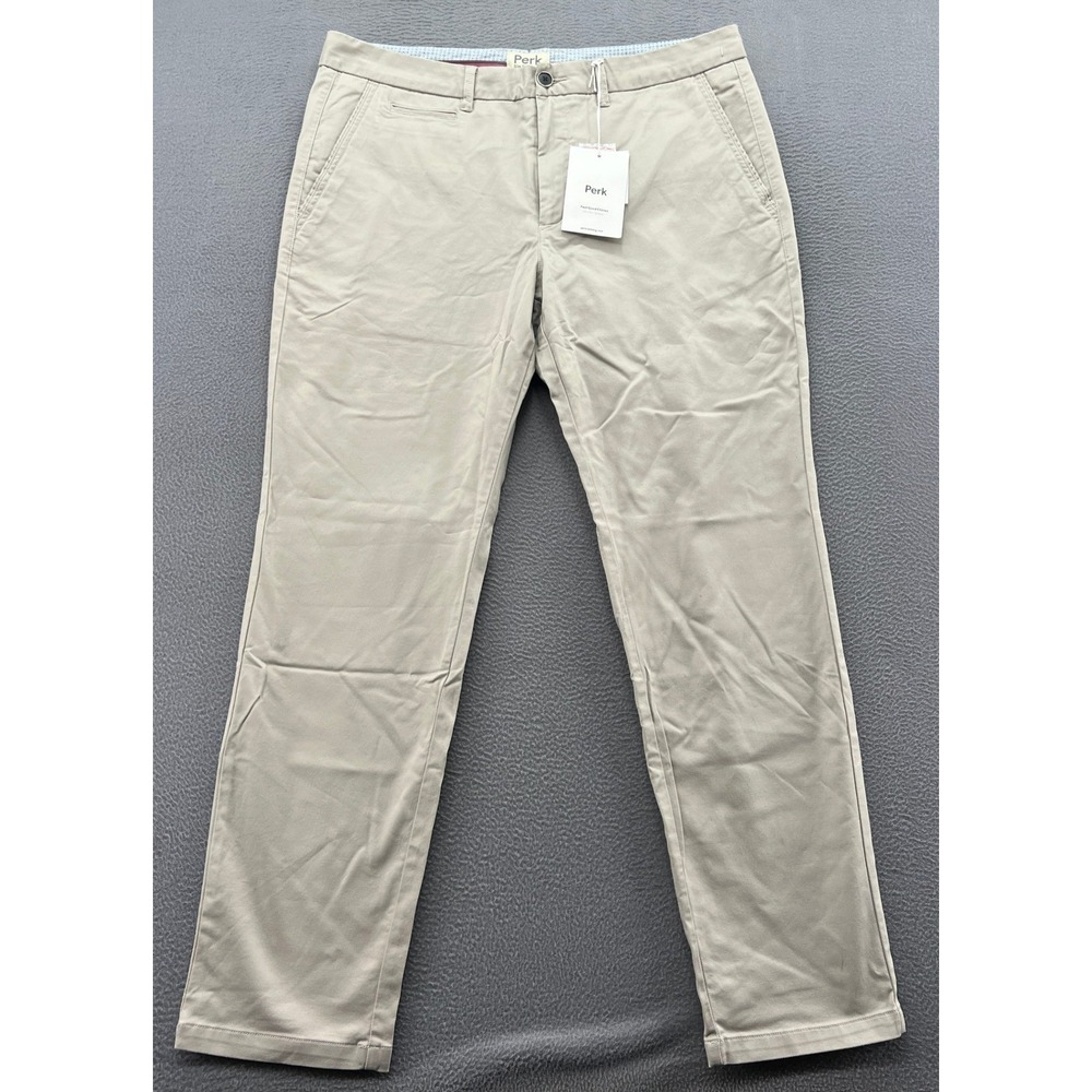 Perk Pants Men's 36x30 Light Khaki Feel Good Chinos Slim Fit Stretch NWT